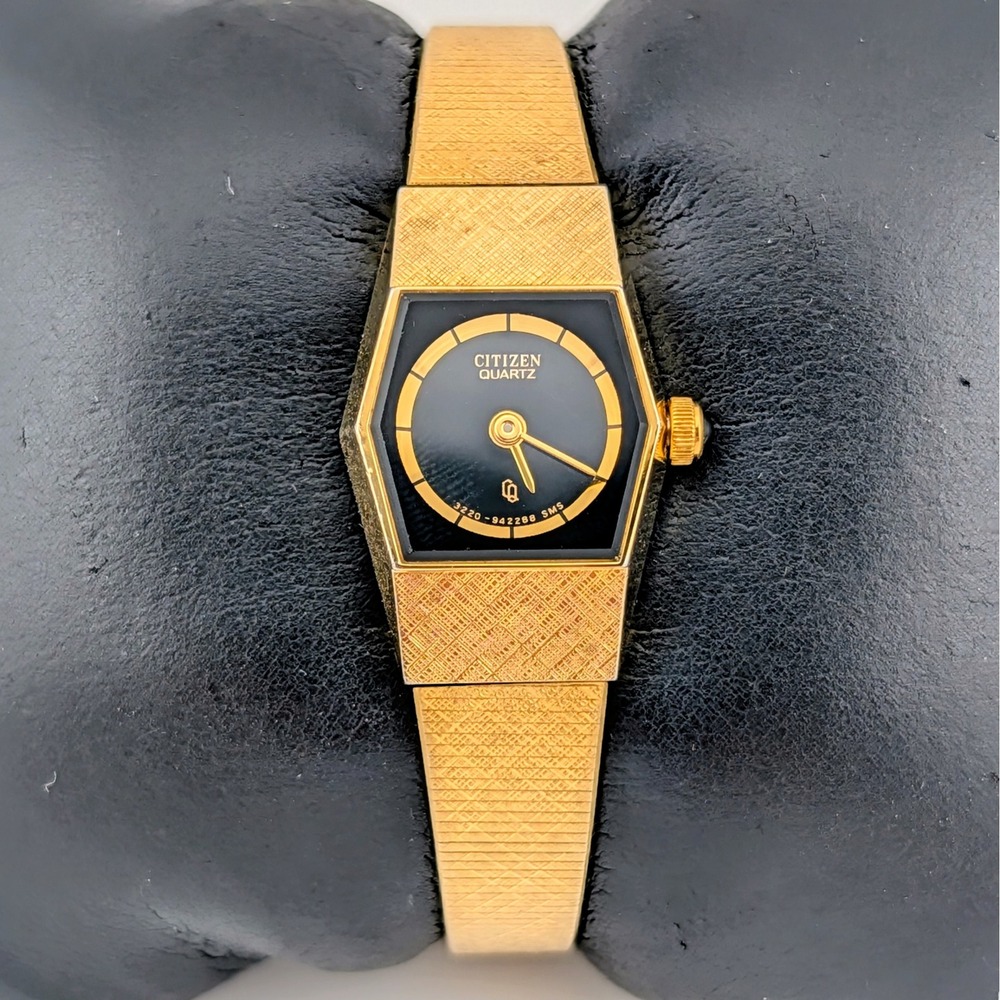 RARE Citizen Gold Tone Bracelet Watch with Black Dial